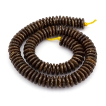 Намистини з Кокоса, Плоскі Круглі, на Нитці, Коричневий, 10x3мм, Отвір 1.2мм, близько 105шт/30см/нитка, (УТ100023588)