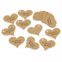 Бирки Подарочные "Handmade with love" Бумажные, Сердце, Бежевый, 32x39x0.4мм, Отверстие: 4мм, (УТ100023610)
