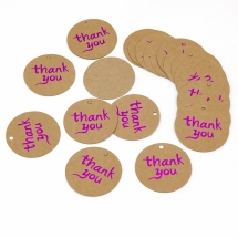 Бірки Подарункові "Thank You" Паперові Круглі, Колір: Рожевий, Розмір: 40x0.3мм, Отвір: 3мм, (УТ100023622)