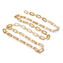 Ланцюг Акрилова ручної роботи, Імітація натурального Каменя, Овальний, з алюмінієвого Ланками, Колір: Бежевий, Ланка: 20.5x10.5x3мм і 15х8х1.5мм, 1м / нитка, (УТ100023735)