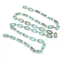 Ланцюг Акрилова ручної роботи, Імітація натурального Каменя, Овальний, з алюмінієвого Ланками, Колір: Бірюзовий, Ланка: 20.5x10.5x3мм і 15х8х1.5мм, 1м / нитка, (УТ100023737)