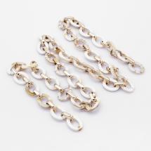 Ланцюг Акрилова ручної роботи, Пластик CCB. Овал, Імітація натурального Каменя, Колір: Квітково-білий, Ланка: 24x18x4мм і 18.5x11.5x4.5мм, 1м / нитка, (УТ100023744)