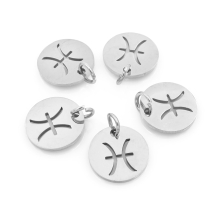 Подвеска, 304 Нержавеющая Сталь, Круглая Плоская, Знак Созвездия/Зодиака Рыбы, Цвет: Нержавеющая Сталь, Размер: 12х1мм, Отверстие 3мм, (УТ100023759)
