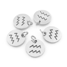 Подвеска, 304 Нержавеющая Сталь, Круглая Плоская, Знак Созвездия/Зодиака Водолей, Нержавеющая Сталь, 12х1мм, Отверстие 3мм, (УТ100023761)