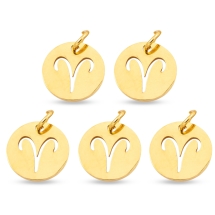 Подвеска Кулон Круглая Нержавеющая Сталь, Знак Зодиака Овен, Золото, 12х1мм, Отверстие 3мм, (УТ100023763)