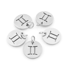 Подвеска, 304 Нержавеющая Сталь, Круглая Плоская, Знак Созвездия/Зодиака Близнецы, Нержавеющая Сталь, 12х1мм, Отверстие 3мм, (УТ100023768)