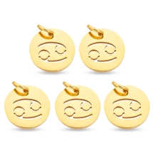 Подвеска Кулон Круглая Нержавеющая Сталь, Знак Зодиака Рак, Золото, 12х1мм, Отверстие 3мм, (УТ100023769)