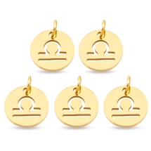 Подвеска Кулон Круглая Нержавеющая Сталь, Знак Зодиака Весы, Золото, 12х1мм, Отверстие 3мм, (УТ100023773)