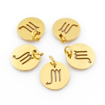 Подвеска, 304 Нержавеющая Сталь, Круглая Плоская, Знак Созвездия/Зодиака Скорпион, Цвет: Золото, Размер: 12х1мм, Отверстие 3мм, (УТ100023775)
