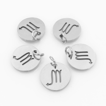 Подвеска, 304 Нержавеющая Сталь, Круглая Плоская, Знак Созвездия/Зодиака Скорпион, Цвет: Нержавеющая Сталь, Размер: 12х1мм, Отверстие 3мм, (УТ100023776)