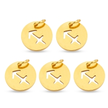 Подвеска Кулон Круглая Нержавеющая Сталь, Знак Зодиака Стрелец, Золото, 12х1мм, Отверстие 3мм, (УТ100023777)