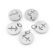 Подвеска 304 Нержавеющая Сталь, Круглая Плоская, Знак Созвездия/Зодиака Стрелец, Нержавеющая Сталь, 12х1мм, Отверстие 3мм, (УТ100023778)