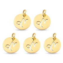 Подвеска Кулон Круглая Нержавеющая Сталь, Знак Зодиака Козерог, Золото, 12х1мм, Отверстие 3мм, (УТ100023779)