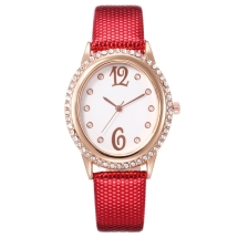 Годинники Жіночі зі Сплаву зі Стразами, Кварц, Ремінець з Кожзаму, Червоні, 33x37x10мм, (УТ100023808)