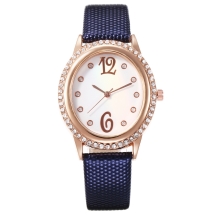 Часы Женские из Сплава со Стразами, Кварцевые, Ремешок из Кожзама, Цвет: Синий, Размер: 33x37x10мм, Длина 24см, (УТ100023810)