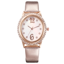 Часы Женские из Сплава со Стразами, Кварцевые, Ремешок из Кожзама, Цвет: Розовое Золото, Размер: 33x37x10мм, Длина 24см, (УТ100023813)