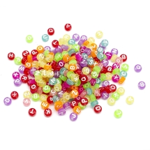 Бусины Акрил Прозрачные, Кругл Плоские, со Случайной Буквой, Цвет: Микс, Размер: 7х4мм, Отверстие 1.5мм, около 200шт/50г, (УТ100023946)