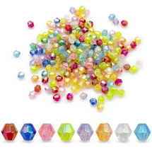 Бусины Акрил Биконус, Прозрачные, Граненые, Цвет: Микс, AB с цветным покрытием, Размер: 4х4мм, Отверстие 1мм, около 800шт/25г, (УТ100023925)