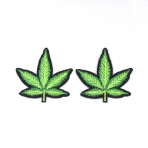 Нашивка на Одежду, Вышитая нашивка, Термонаклейка, Аппликация, Лист, Цвет: Зеленый, Размер: 66x66x1.5мм, (УТ100023967)