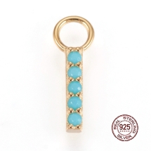 Серебро 925 Подвеска Кулон Прямоугольный с Фианитами Небесно-Голубыми Бар, Золото, 10.5x1.5x1.5мм, Отверстие 2.5мм, (УТ100024018)