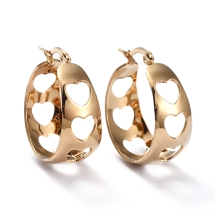 Серьги-кольца, Нержавеющая Сталь, Широкие, Полое Сердце, Цвет: Золото, Размер: 29.5x26.5x12.5мм, Штифт: 1x0.7мм, (УТ100024031)