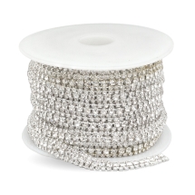 Стразовая Цепь Декоративная, Трехрядная, Серебро/Кристалл, 8.5мм, около 9м/катушка, (УТ100024463)