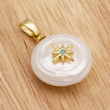 Кулон Натуральный Речной Жемчуг, Самородок, Фурнитура Латунь + Фианит, Стойкое Покрытие, Золото, 17-27x12-16х6-12мм, Отв. 4х2.5мм, (УТ100024527)