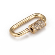 Застібка Карабін, для брелок і Ключів, Латунь + Фіаніти, Колір: Золото, Розмір: 30.5 ~ 31x16x7мм, (УТ100024568)