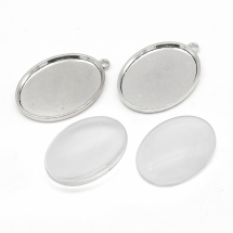 Набор-Сеттинг, Кулон Овальный под Кабошон, Сплав, Античное Серебро, 48х34мм, Отверстие 3мм, Кабошон Стекло, Бесцветный, 40х30х8мм, (УТ100024667)