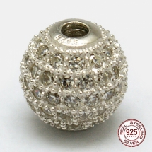 Срібло 925 Намистини Круглі з Фіанітами, 6мм, Отвір 1мм, (УТ100024760)