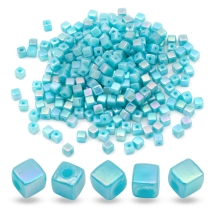 Бусины Акриловые Кубики АВ-цвет, Бирюза, 4х4мм, Отверстие 1мм, около 400шт/25г, (УТ100024765)