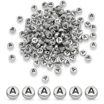 Бусины Акрил Буква А, Круглые Плоские, Цвет: Серебро, Размер: 7x3.5мм, Отверстие 1мм, около 175шт/25г, (УТ100024841)