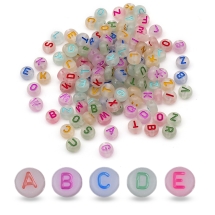 Бусины Акриловые Флуоресцентные Буквы, Плоские Круглые, Светящиеся, Микс, 7x3.5-4мм, Отверстие 1.2мм, около 170шт/25г, (УТ100024878)