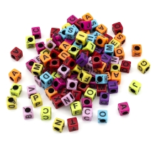 Бусины Акрил Кубики с Буквами, Цвет: Микс, Размер: 6х6х6мм, Отверстие 3мм, около 145шт/25г, (УТ100024889)