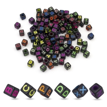 Акриловые Бусины Кубики с Буквами Непрозрачные, Микс, 6х6х6мм, Отверстие 3.5мм, около 320шт/50г, (УТ100024895)