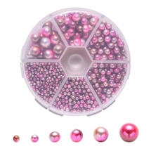 Перли Намистини Акрилові, Глянцеві, Круглі, Без Отвору, Колір: Рожевий, Набір: 80х20мм, Розміри Намистин: 2.5мм/3мм/4мм/5мм/6мм/8мм, 1250шт/набір, (УТ100024902)