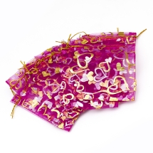 Подарунковий Мішечок з Органзи, Малюнок Серце, Прозорий, Орхідея, 14x10см, (УТ100024937)