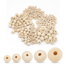 Набор Бусин Деревянные Круглые Неокрашенные, 8-16мм, Отверстие 2-3мм, 250шт/набор, (УТ100024984)