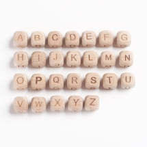 Намистини Дерев'яні, Алфавіт, Кубики, Колір: Античний Білий, Розмір: 12х12х12мм, Отвір 4мм, 26шт/набір, (УТ100025024)