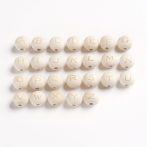 Намистини Дерев'яні, Алфавіт, Круглі, Колір: Бежевий, Розмір: 13.5-14х12.3, Отвір 3.8мм, 26шт/набір, (УТ100025026)