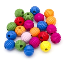 Намистини Дерев'яні Круглі Рельєфні, Мікс, 20х18.5мм, Отвір 6мм, близько 20шт/50г, (УТ100025036)