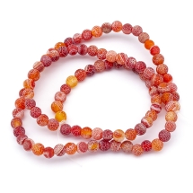 Бусины Натуральный Агат Кракле, Круглые, На нитях, Класс А, Цвет: Индийский Красный, Диаметр: 4мм, Отв. 0.8мм, около 90шт/38см/нить, (УТ100025139)