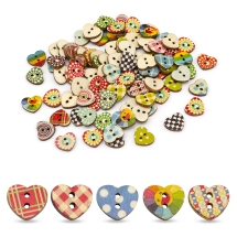 Пуговицы Деревянные Сердце 2-отверстия, Микс, 13х15x2.5мм, Отверстие 1.5мм, (УТ100025232)