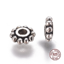 Серебро 925 Тайское Стерлинговое Бусины-Разделители Круглые Плоские, Античное Серебро, 5х1.5мм, Отверстие 1.6мм, (УТ100025248)