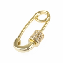 Карабін Латунь та Фіаніти, Покриття Золото 18К, Розмір: 24x11x5мм, Отвір 4мм, (УТ100025351)