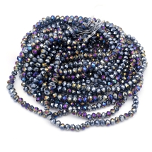 Бусины Гальваника Стекло АВ-Цвет, Граненые, Рондель, Цвет: Морской Синий , Размер: 6х5мм, Отв-тие: 1мм, около 92-94шт/40-42см/нить, (УТ100025423)