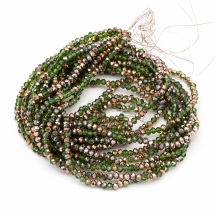 Намистини Гальванічне Скло, Гранені, Мідне Напівпокриття, Рондель, Колір: Зелений Лайм, 4х3мм, Отвір 0.4мм, близько 120-123шт/40-43см/нитка, (УТ100025454)