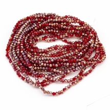 Намистини Гальванічне Скло, Гранені, Мідне Напівпокриття, Рондель, Колір: Червоний, 4х3мм, Отвір 0.4мм, близько 120-123шт/40-43см/нитка, (УТ100025458)