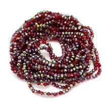 Намистини Гальванічне Скло, Гранені, Напівзелене Покриття, Рондель, Колір: Темно-Червоний, 4х3мм, Отвір 0.4мм, близько 120-123шт/40-43см/нитка, (УТ100025462)