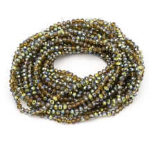 Бусины Гальваническое Стекло, Граненые, Полузеленое Покрытие, Рондель, Темно-Золотистый, 4х3мм, Отв-тие: 0.4мм, ок. 120шт/40см/нить (УТ100025463)